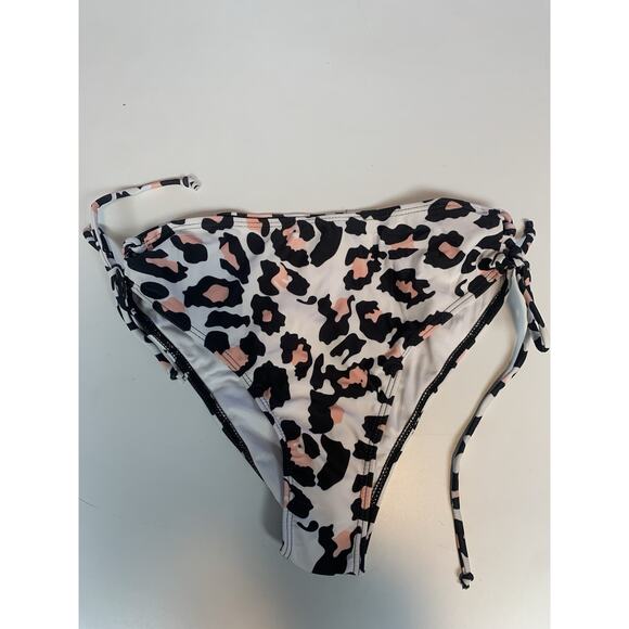 Womens Bikini Size Small Animal Print White Pink Black High Rise Tie Sides New - Picture 4 of 8